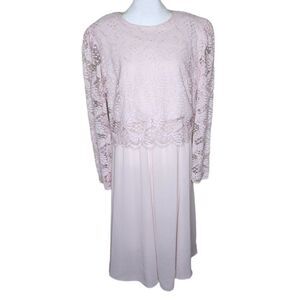 Vintage 90s Long Sleeve Blouson Dress Womens Size 16 Pink Lace Modest Church